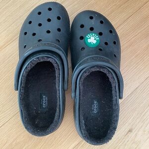 Black fuzzy Crocs